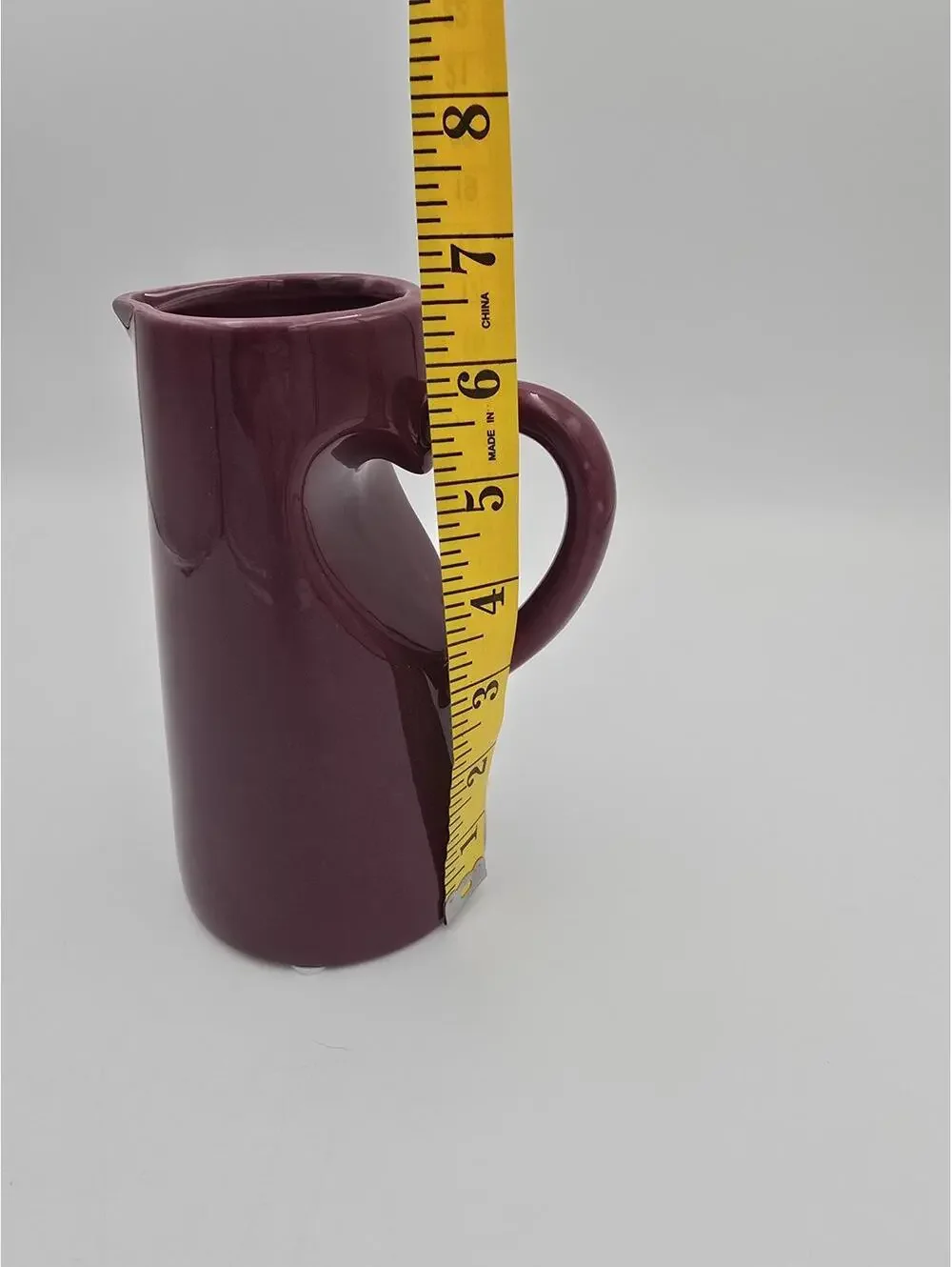 Burgundy Maroon Ceramic Pitcher Jug Heart Handle Vase 6.5